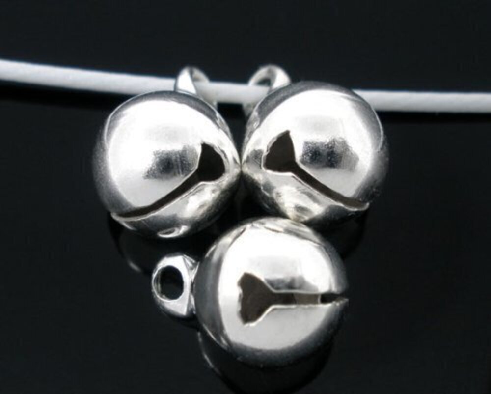 5685 100pc Plated Silver Alloy Christmas Jingle Bell Charm Drops Charms